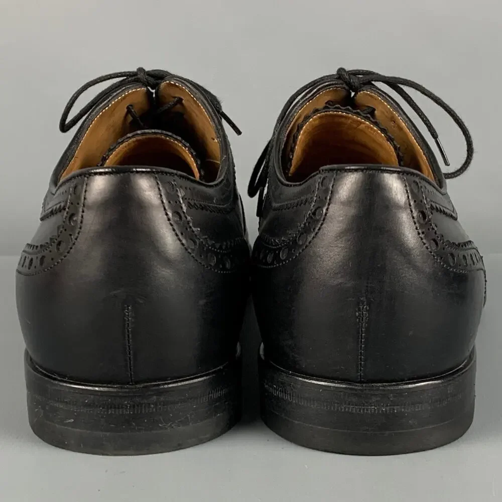 GUCCI Size 9.5 Black Perforated Leather Oxford Cap Toe Lace Up Shoes